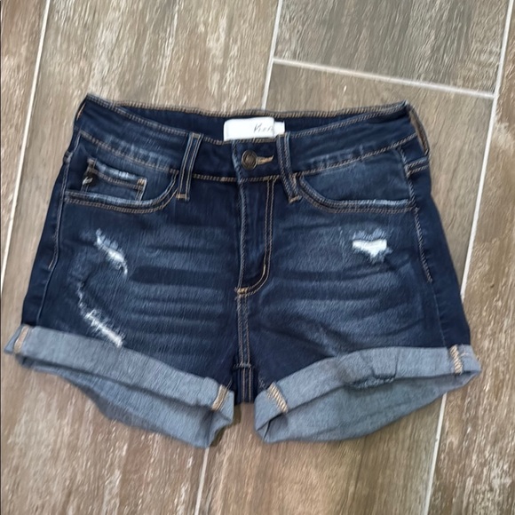 KanCan Dark Blue Distressed Jean Shorts - Picture 1 of 8